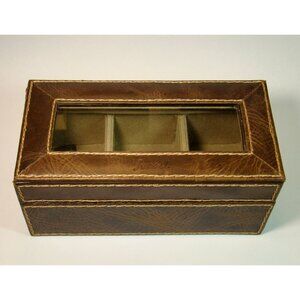 FOSSIL Men’s Brown Leather Valet Box Organizer for Jewelry Watches Keys Belts